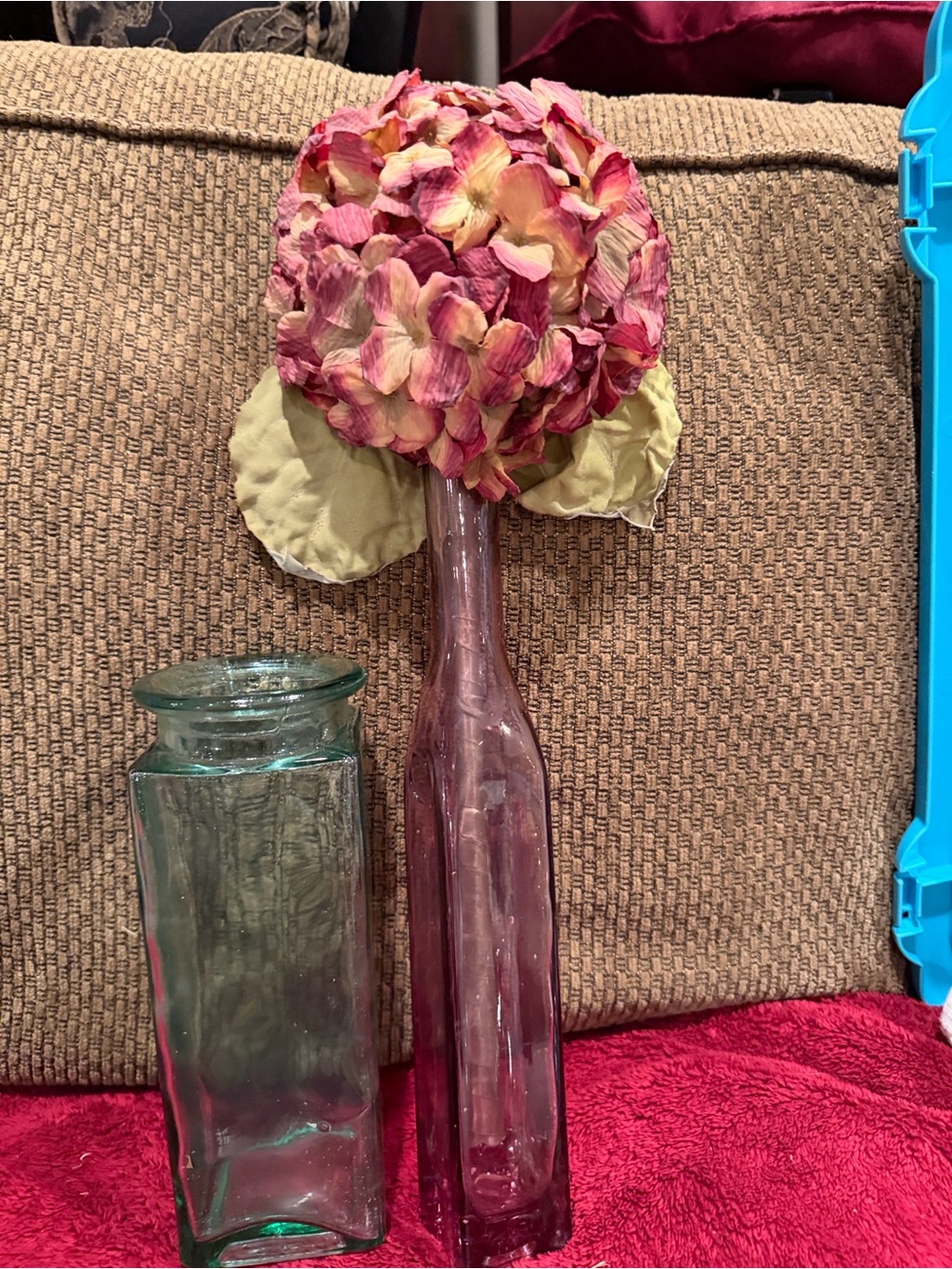 Pink Hydrangea Bottle Accent - Decorative Home Accent